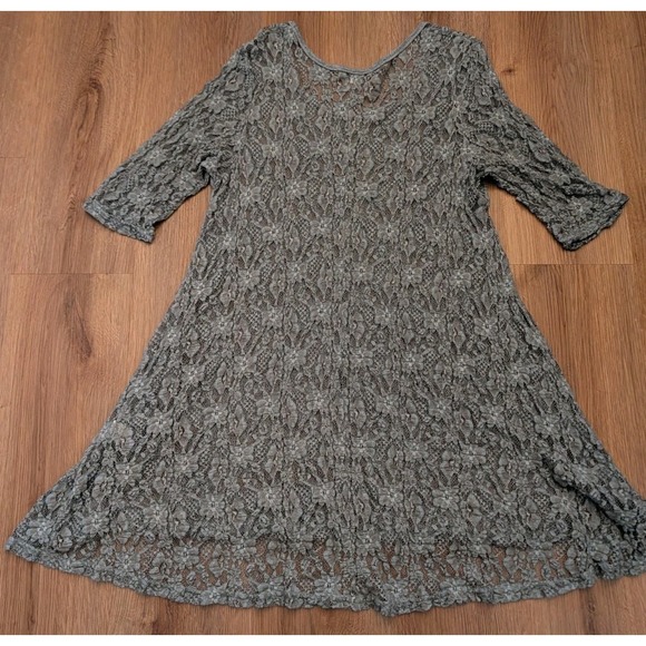 Y2k 90s Surrealist Sheer Lace Mesh Tunic Top Size 2 Large Gray Artsy Boho USA - Picture 2 of 6